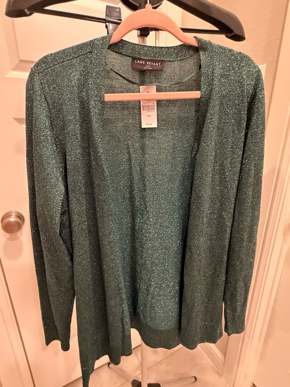 Lane Bryant Emerald Green Metallic Open-Front Cardigan
